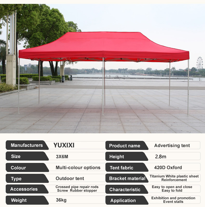 3x6m 10ft x20ft pop‑up advertising tent red heavy‑duty 420D oxford outdoor canopy for event stalls